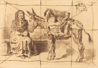 Seated Woman and Ass by Felix Hilaire Buhot