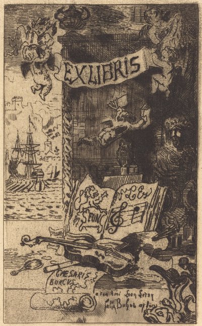 Ex-libris of Leon Lerey by Felix Hilaire Buhot