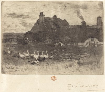The Small Thatched Cottages, 1878 by Felix Hilaire Buhot