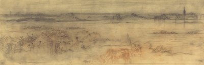 Seascape with a Fortified City at Right, Islands at Left and a Cottage in the Foreground by Felix Hilaire Buhot
