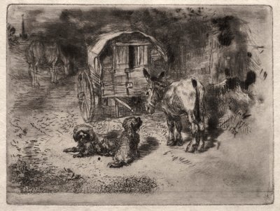 The Guardians of the House, or the Friends of the Saltimbanque by Felix Hilaire Buhot
