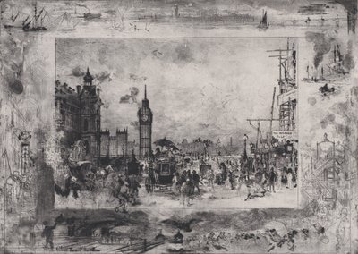 Westminster Bridge or Westminster Clock Tower by Felix Hilaire Buhot