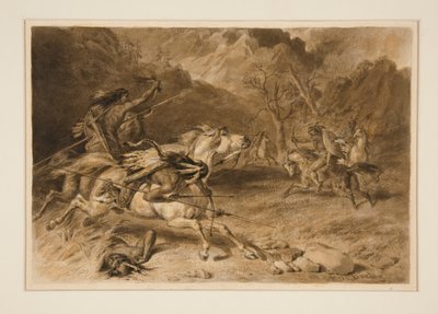 Drawing for The Encounter (Indian Fight on Horseback) by Felix O. C. Darley