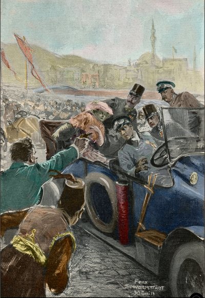 Assassination of Franz Ferdinand (1863-1914) Archduke of Austria, and his wife Sophie in Sarajevo by Felix Schwormstadt
