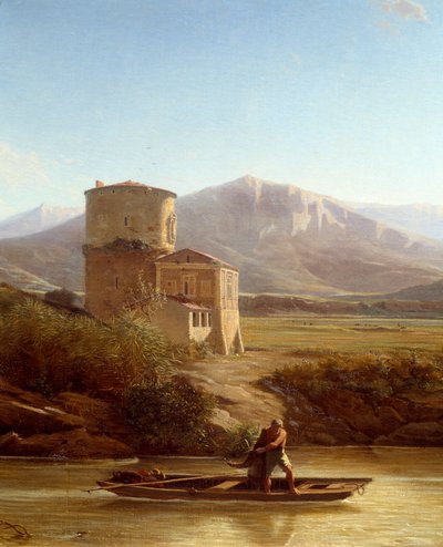 A Fisherman on the Banks of the Tiber in Italy (detail) by Felix Thomas