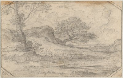 Ideal Landscape with Two Trees and Rock Massif by Ferdinand (Johann Heinrich Ferdinand) von Olivier