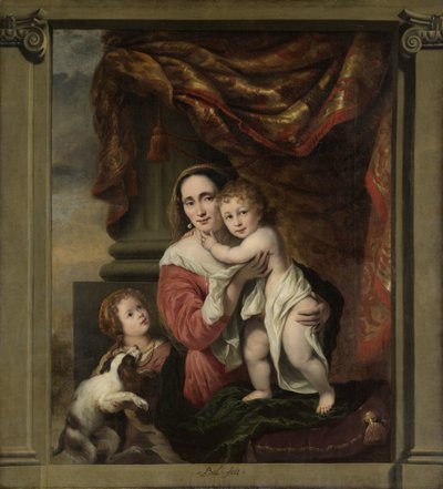 Caritas: Joanna de Geer with her Children Cecilia Trip and Laurens Trip by Ferdinand Bol