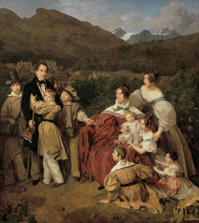 The Notary Dr. Josef August Eltz with His Wife Caroline, née Schaumburg, and Their Eight Children in Ischl by Ferdinand Georg Waldmuller