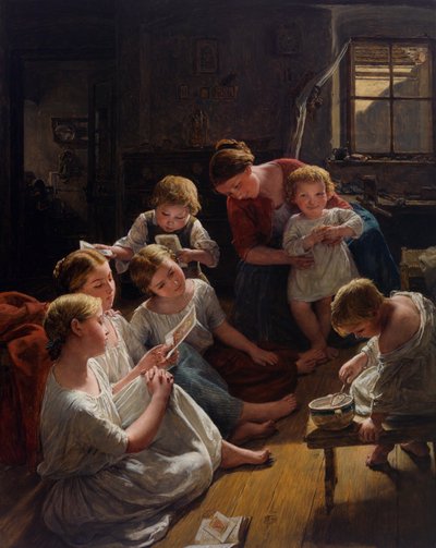 Children in the Morning Looking at Pictures by Ferdinand Georg Waldmuller