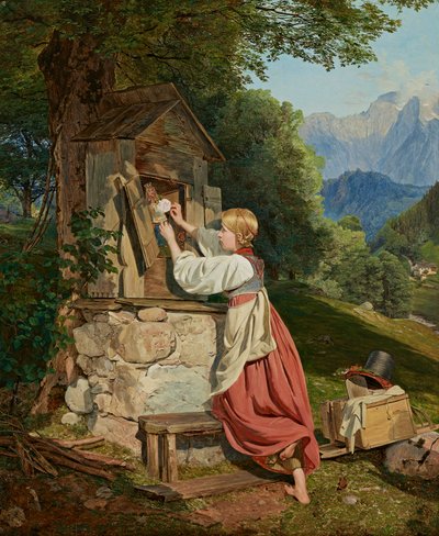 A Girl Adorns the Virgin Mary with a Rose by Ferdinand Georg Waldmuller