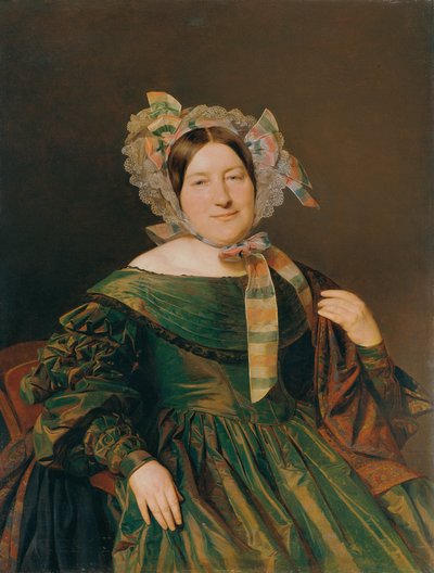 Woman in Green, Salmon-Pink Iridescent Dress by Ferdinand Georg Waldmuller