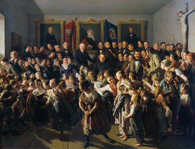 Children of Poor Parents are Provided with Winter Clothes by the Spittelberg Community on Michaelmas Day by Ferdinand Georg Waldmuller