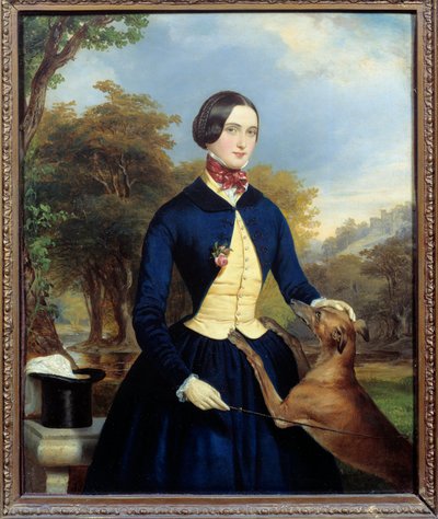 Portrait of a woman in an Amazon with her dog by Ferdinand Georg Waldmuller