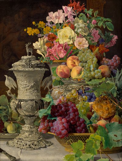 Still Life with Fruits, Flowers, and Silver Goblet by Ferdinand Georg Waldmuller