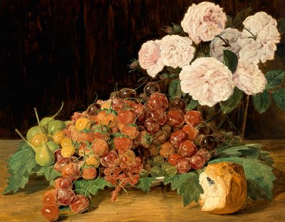 Still Life with Roses, Strawberries, and Bread by Ferdinand Georg Waldmuller