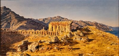 The ruins of the Greek theatre of Taormina, towards the strait of Messina by Ferdinand Georg Waldmuller