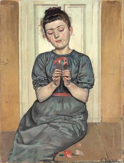Girl arranging flowers Girl with carnation, c. 1886 by Ferdinand Hodler