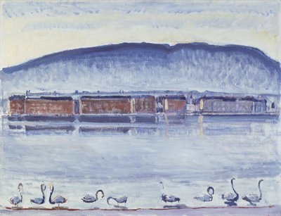 Lake Geneva with Mont Salève and Swans by Ferdinand Hodler