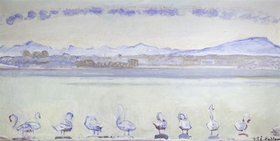 Nine Swans in Front of a Mountainous Landscape by Ferdinand Hodler