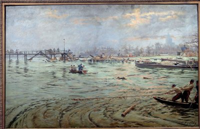 View of the Bridge and the Embankment of the Estacade in Paris During the Great Flood of 1910 by Ferdinand Joseph Gueldry