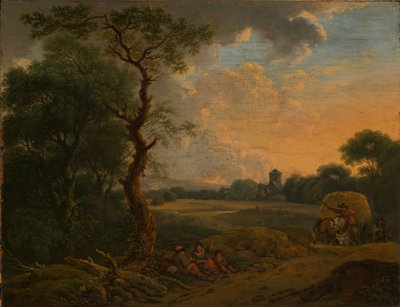 Evening Landscape with Hay Wagon by Ferdinand Kobell