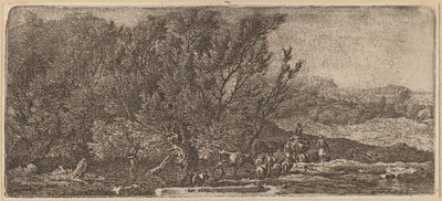 Shepherds with Their Herd Fording a Stream by Ferdinand Kobell