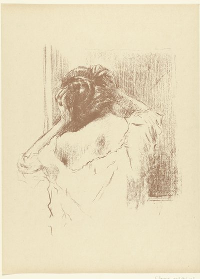 Woman in Front of Mirror Doing Her Hair (L