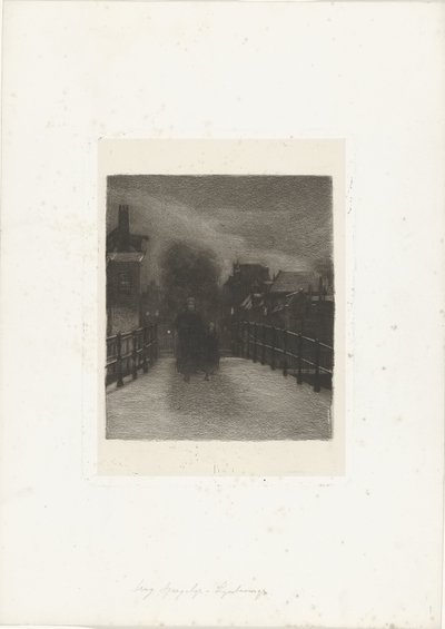 Old Woman with Child on a Bridge (Winter Evening) by Ferdinand Oldewelt (signed by artist)