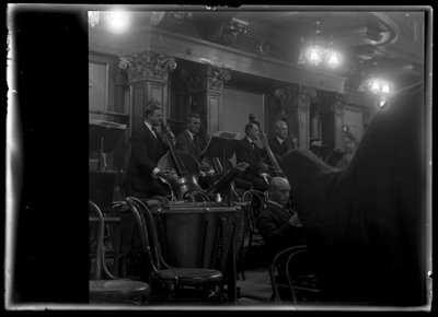 Bass player of the Viennese member of a philharmonic orchestra by Ferdinand Schmutzer