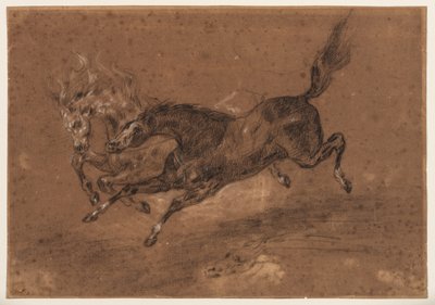Horses Running (recto); Nude Bearded Man, Seated (verso), c.1800-1899 by Ferdinand Victor Eugene (follower of) Delacroix