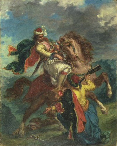 A Turk Surrenders to a Greek Horseman by Ferdinand Victor Eugene Delacroix
