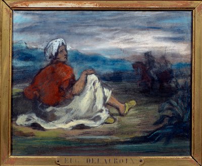 An Arab Sitting in the Countryside on the Edge of a Road by Ferdinand Victor Eugene Delacroix
