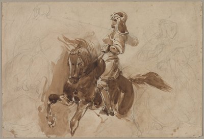 Armored Figure on Horseback (recto), Horse in Front of a Barn (verso), c. 1828 by Ferdinand Victor Eugene Delacroix