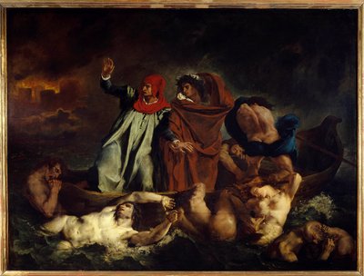 Dante and Virgil or the Boat of Dante. Illustration for chant VIII of La Divine Comedie (Divina Commedia) by Dante Alighieri (1265-1321) by Ferdinand Victor Eugene Delacroix