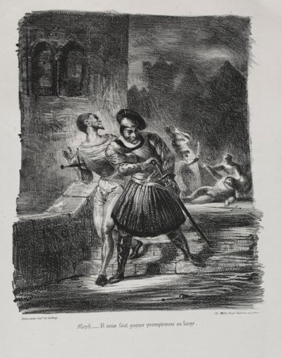 Illustrations for Faust: Méphistophélés and Faust flee after the duel by Ferdinand Victor Eugene Delacroix