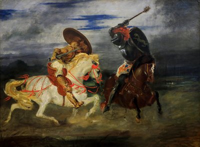Knights Fighting on the countryside by Ferdinand Victor Eugene Delacroix