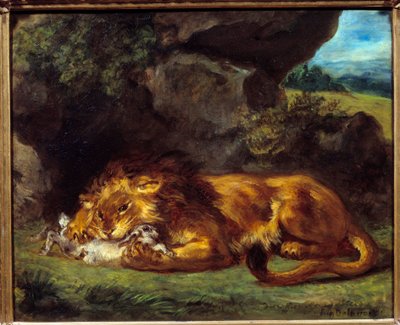 Lion beating a rabbit by Ferdinand Victor Eugene Delacroix