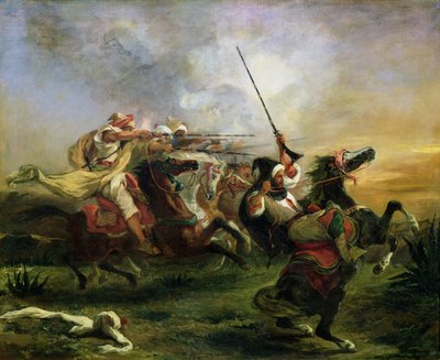 Moroccan Horsemen in Military Action, 1832 by Ferdinand Victor Eugene Delacroix