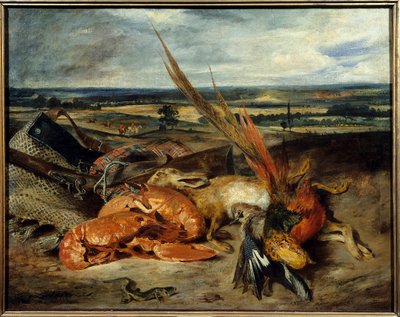 Still Life with Lobster and Trophies of Hunting and Fishing by Ferdinand Victor Eugene Delacroix