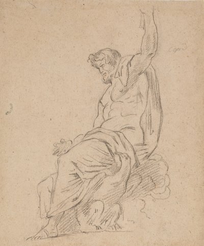 Seated figure of a man, possibly Jupiter, on an eagle, reaching up with his left hand by Ferdinand Victor Eugene Delacroix
