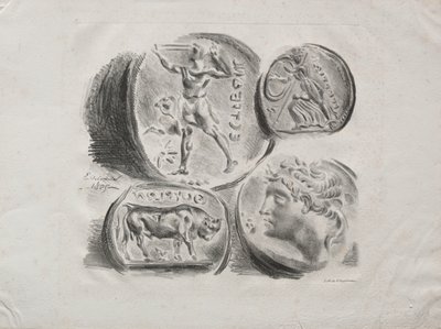 Sheet of Four Antique Medals by Ferdinand Victor Eugene Delacroix