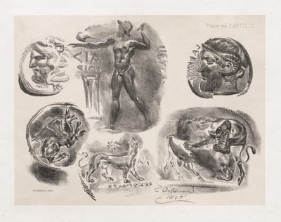 Sheet of Six Antique Coins by Ferdinand Victor Eugene Delacroix