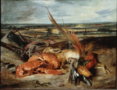 Still Life with Lobster and Trophies of Hunting and Fishing by Ferdinand Victor Eugene Delacroix
