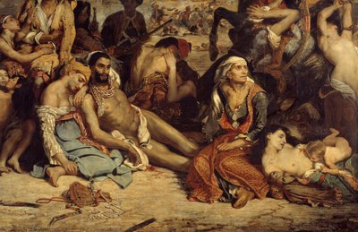 The Scio massacres. Scene depicting the Greek war of independence against the Ottomans: Greek civilians awaiting death or slavery (detail). Painting by Eugene Delacroix by Ferdinand Victor Eugene Delacroix