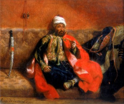 Turk Sitting Smoking on a Couch by Ferdinand Victor Eugene Delacroix