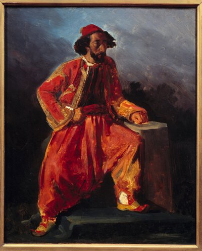 Turkish Sitting (Presumed Portrait of Paul Barroilhet) by Ferdinand Victor Eugene Delacroix