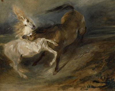 Two Horses Fighting in a Stormy Landscape by Ferdinand Victor Eugene Delacroix