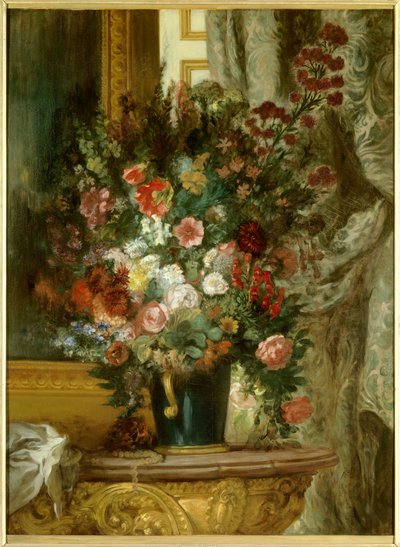 Vase of Flowers on a Console by Ferdinand Victor Eugene Delacroix