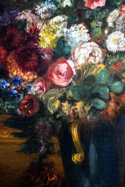 Vase of Flowers on a Console (detail) by Ferdinand Victor Eugene Delacroix