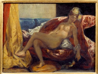 Woman Carving a Parrot by Ferdinand Victor Eugene Delacroix